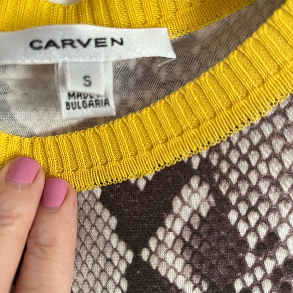 Carven Animal Print T-Shirt Jersey shift style sheath silhouette w/ gold collar - Picture 5 of 9